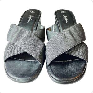 Fanfares Black Heeled Sandals Size 8 - Crisscross Strap - 2" Block Heel (1066-4)